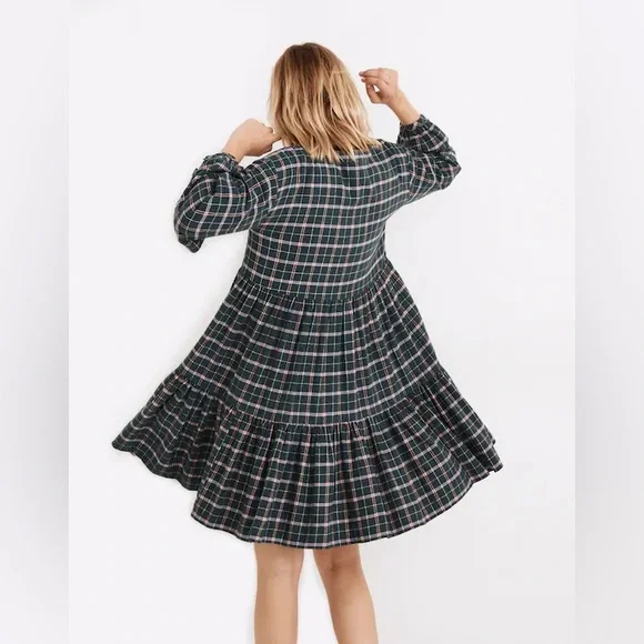 Madewell Flannel Colette Mini Dress Plaid Size 14 Cottagecore Winter Grunge - Picture 16 of 16